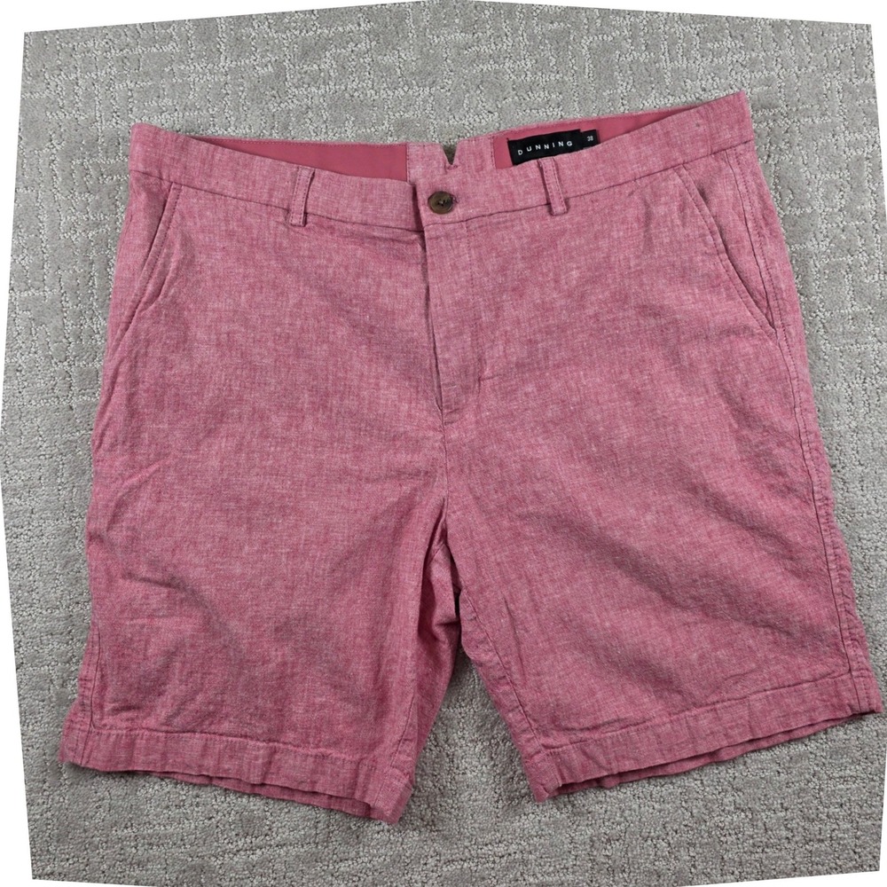 Dunning Mens‎ Red Linen Blend Golf Shorts Size 38 Heathered Flat Front Stretch
